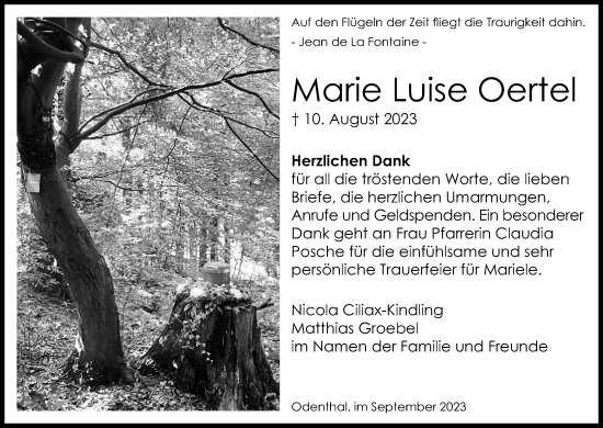 Anzeige von Marie Luise Oertel von Kölner Stadt-Anzeiger / Kölnische Rundschau / Express