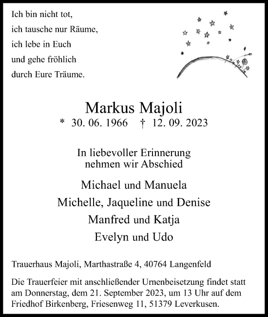 Anzeige von Markus Majoli von Kölner Stadt-Anzeiger / Kölnische Rundschau / Express