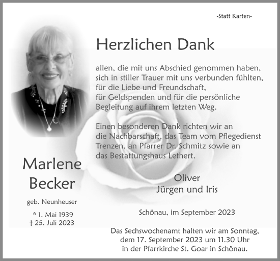 Anzeige von Marlene Becker von  Blickpunkt Euskirchen 