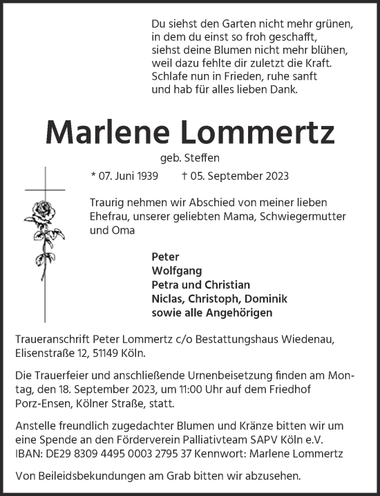 Anzeige von Marlene Lommertz von  EXPRESS - Die Woche 