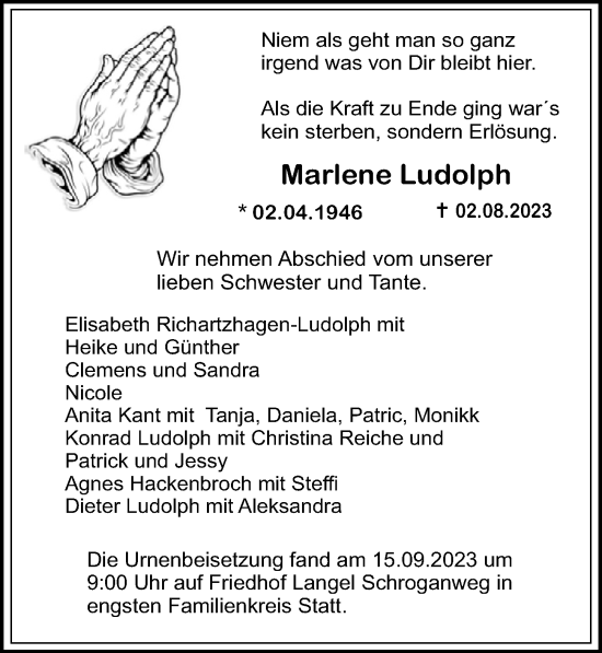 Anzeige von Marlene Ludolph von  EXPRESS - Die Woche 