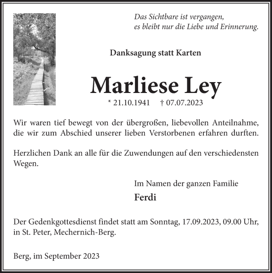 Anzeige von Marliese Ley von  Blickpunkt Euskirchen 