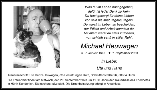 Anzeige von Michael Heuwagen von  Wochenende 