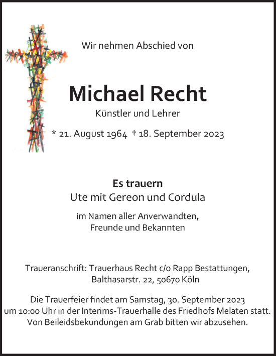 Anzeige von Michael Recht von Kölner Stadt-Anzeiger / Kölnische Rundschau / Express