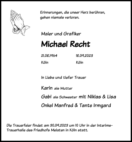 Anzeige von Michael Recht von Kölner Stadt-Anzeiger / Kölnische Rundschau / Express