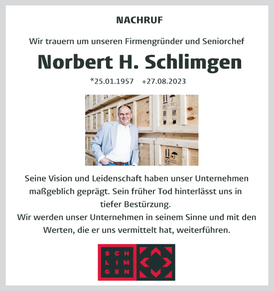 Anzeige von Norbert H. Schlimgen von Kölner Stadt-Anzeiger / Kölnische Rundschau / Express