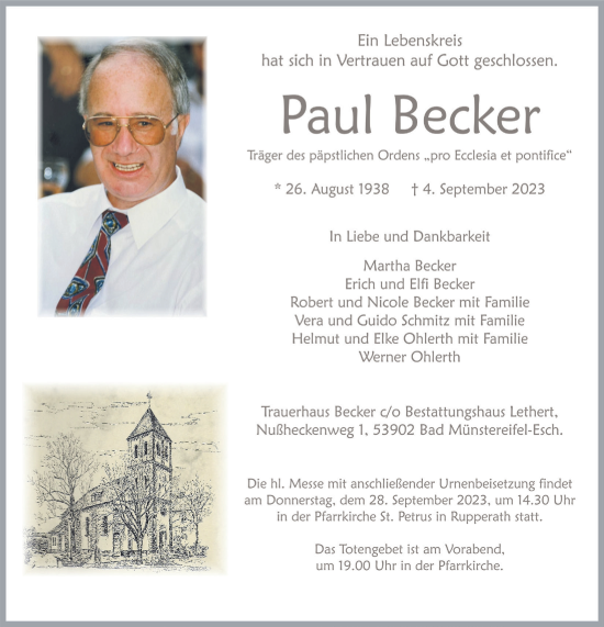 Anzeige von Paul Becker von  Blickpunkt Euskirchen 