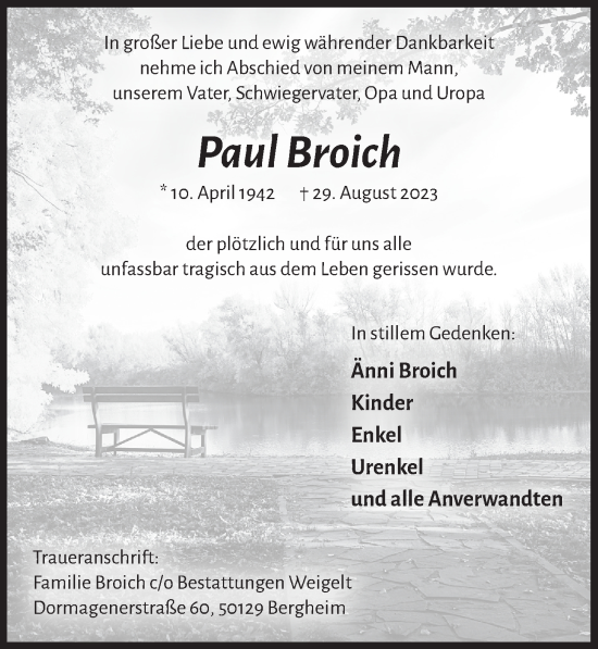 Anzeige von Paul Broich von  Werbepost 