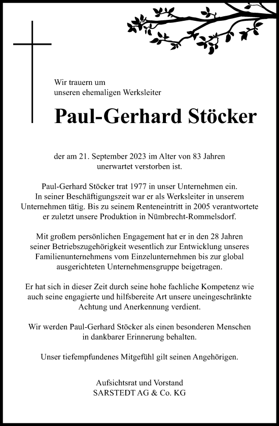 Anzeige von Paul-Gerhard Stöcker von Kölner Stadt-Anzeiger / Kölnische Rundschau / Express