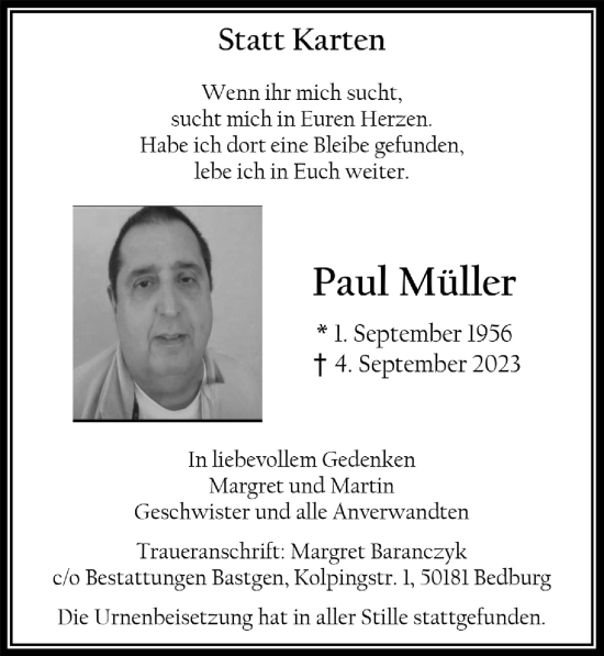 Anzeige von Paul Müller von  Werbepost 