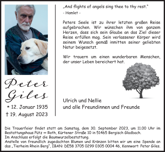 Anzeige von Peter Giles von Kölner Stadt-Anzeiger / Kölnische Rundschau / Express
