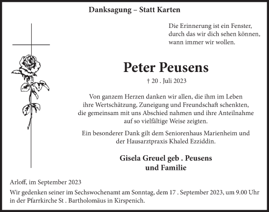 Anzeige von Peter Peusens von  Blickpunkt Euskirchen 