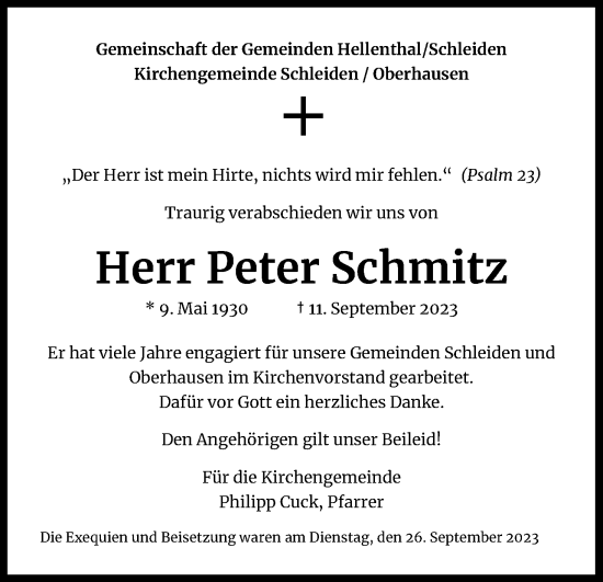 Anzeige von Peter Schmitz von Kölner Stadt-Anzeiger / Kölnische Rundschau / Express