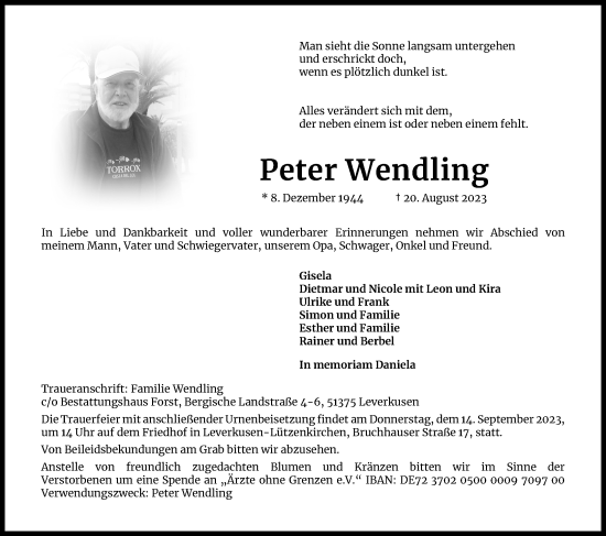 Anzeige von Peter Wendling von Kölner Stadt-Anzeiger / Kölnische Rundschau / Express