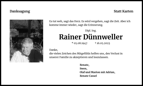 Anzeige von Rainer Dünnweller von Kölner Stadt-Anzeiger / Kölnische Rundschau / Express