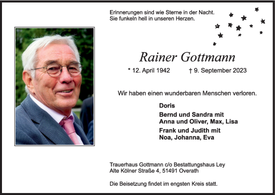 Anzeige von Rainer Gottmann von Kölner Stadt-Anzeiger / Kölnische Rundschau / Express