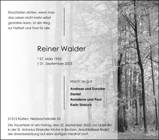 Anzeige von Reiner Walder von Kölner Stadt-Anzeiger / Kölnische Rundschau / Express