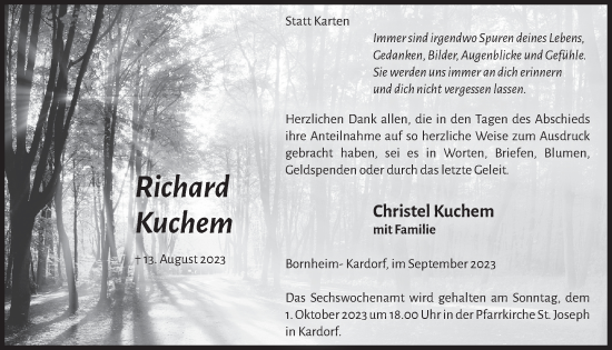 Anzeige von Richard Kuchem von  Schaufenster/Blickpunkt 