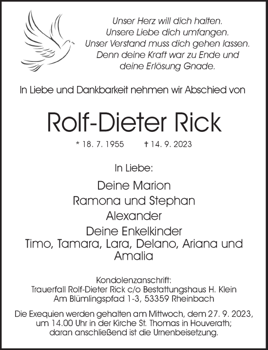 Anzeige von Rolf-Dieter Rick von  Schaufenster/Blickpunkt 