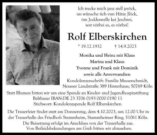 Anzeige von Rolf Elberskirchen von Kölner Stadt-Anzeiger / Kölnische Rundschau / Express