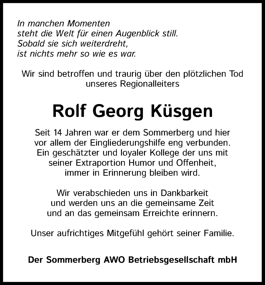  Traueranzeige für Rolf Georg Küsgen vom 02.09.2023 aus Kölner Stadt-Anzeiger / Kölnische Rundschau / Express