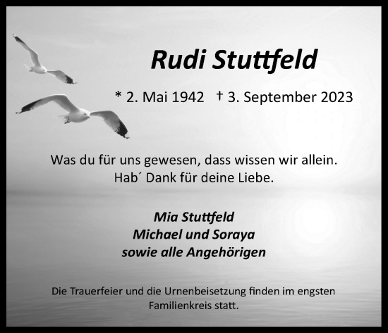 Anzeige von Rudi Stuttfeld von Kölner Stadt-Anzeiger / Kölnische Rundschau / Express