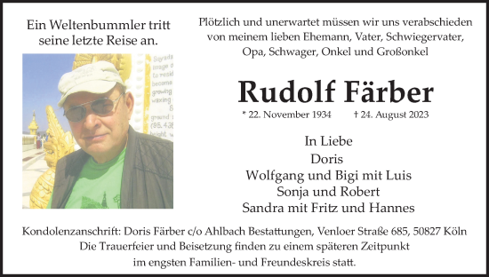 Anzeige von Rudolf Färber von Kölner Stadt-Anzeiger / Kölnische Rundschau / Express