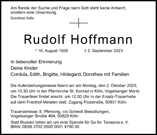 Anzeige von Rudolf Hoffmann von Kölner Stadt-Anzeiger / Kölnische Rundschau / Express