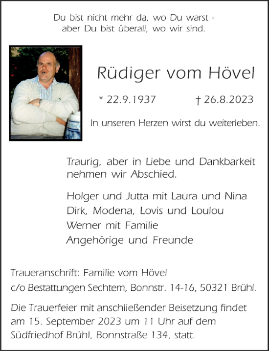 Anzeige von RÃ¼diger vom HÃ¶vel von  Schlossbote/Werbekurier 