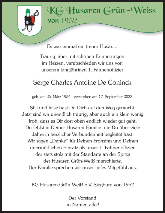 Anzeige von Serge Charles Antoine De Coninck von Kölner Stadt-Anzeiger / Kölnische Rundschau / Express