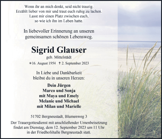 Anzeige von Sigrid Glauser von  Anzeigen Echo 