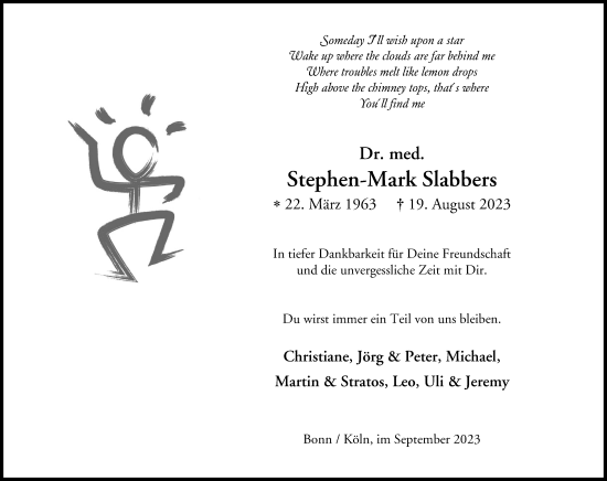 Anzeige von Stephen-Mark Slabbers von Kölner Stadt-Anzeiger / Kölnische Rundschau / Express