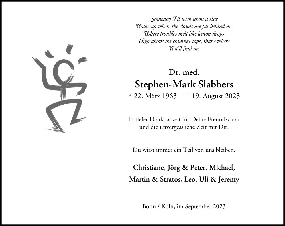  Traueranzeige für Stephen-Mark Slabbers vom 02.09.2023 aus Kölner Stadt-Anzeiger / Kölnische Rundschau / Express