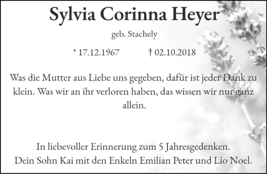 Anzeige von Sylvia Corinna Heyer von Kölner Stadt-Anzeiger / Kölnische Rundschau / Express