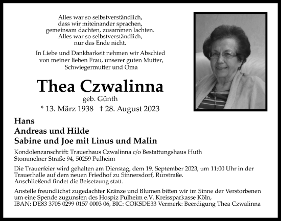 Anzeige von Thea Czwalinna von  Wochenende 