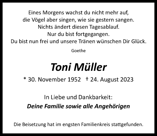 Anzeige von Toni Müller von  EXPRESS - Die Woche 