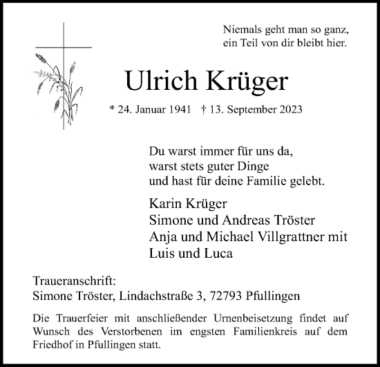 Anzeige von Ulrich Krüger von Kölner Stadt-Anzeiger / Kölnische Rundschau / Express