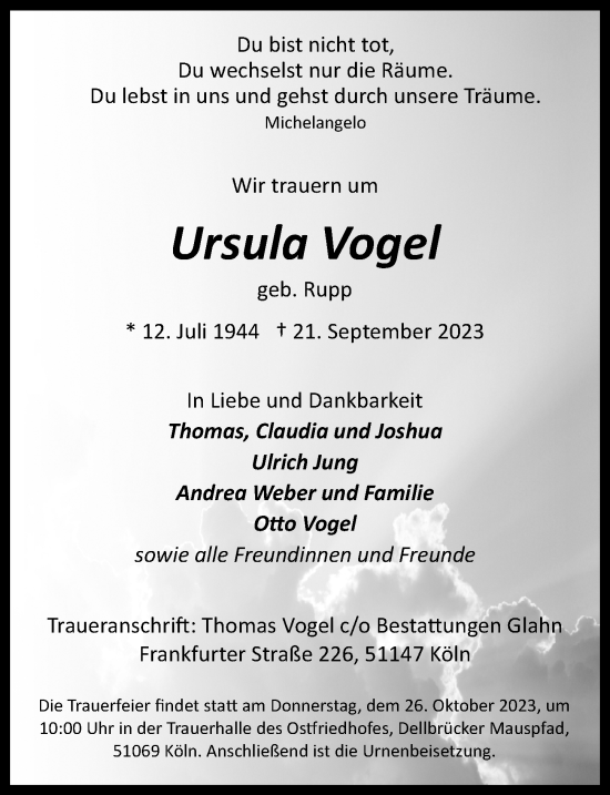 Anzeige von Ursula Vogel von  EXPRESS - Die Woche 