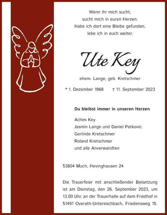 Anzeige von Ute Key von Kölner Stadt-Anzeiger / Kölnische Rundschau / Express