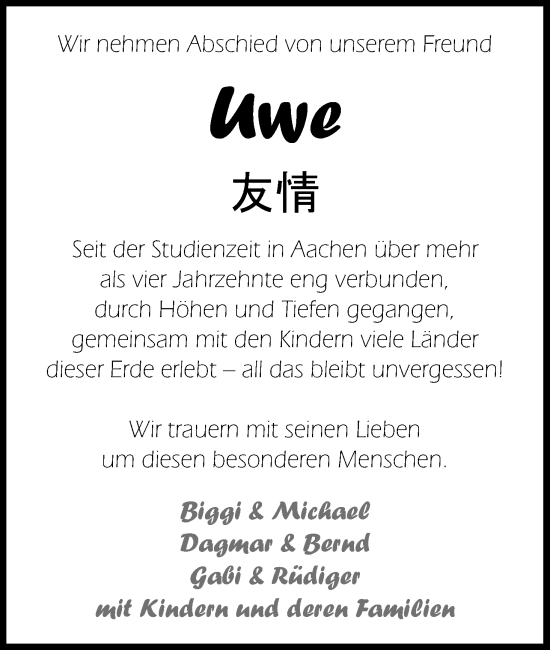 Anzeige von Uwe  von Kölner Stadt-Anzeiger / Kölnische Rundschau / Express
