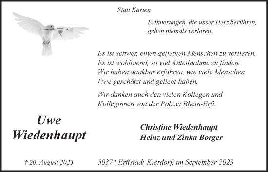 Anzeige von Uwe Wiedenhaupt von  Wochenende  Werbepost 