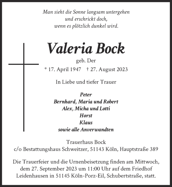 Anzeige von Valeria Bock von  EXPRESS - Die Woche 