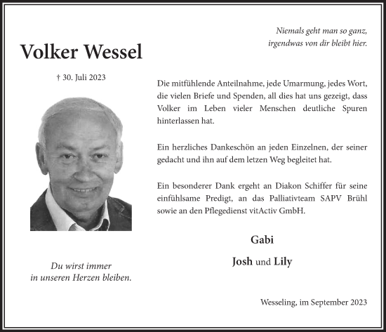 Anzeige von Volker Wessel von  Schlossbote/Werbekurier 