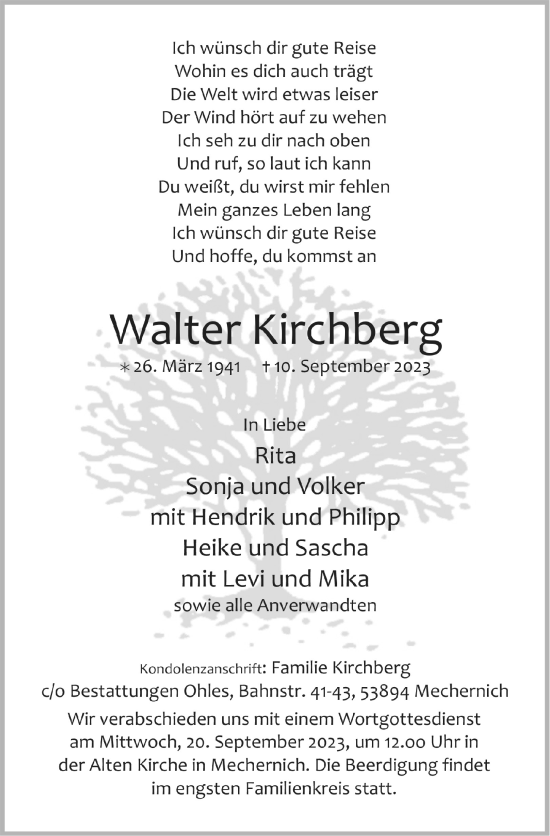 Anzeige von Walter Kirchberg von  Blickpunkt Euskirchen 