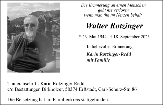 Anzeige von Walter Rotzinger von  Werbepost 