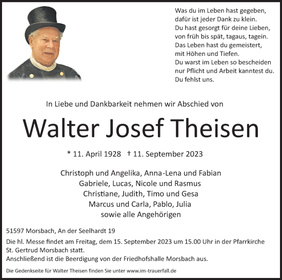 Anzeige von Walter Josef Theisen von Kölner Stadt-Anzeiger / Kölnische Rundschau / Express