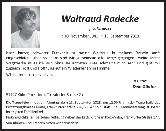 Anzeige von Waltraud Radecke von  EXPRESS - Die Woche 