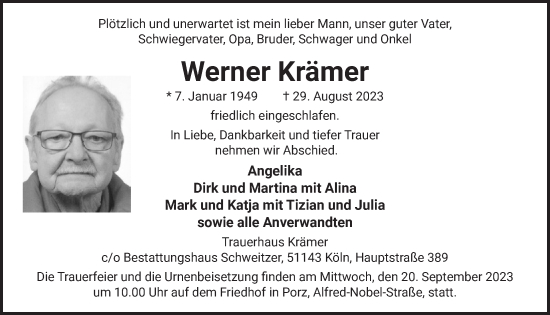 Anzeige von Werner Krämer von  EXPRESS - Die Woche 