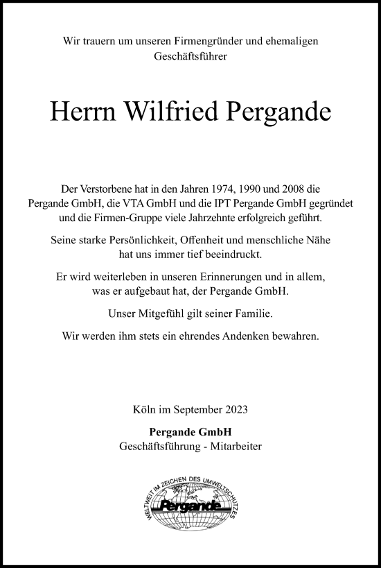 Anzeige von Wilfried Pergande von Kölner Stadt-Anzeiger / Kölnische Rundschau / Express