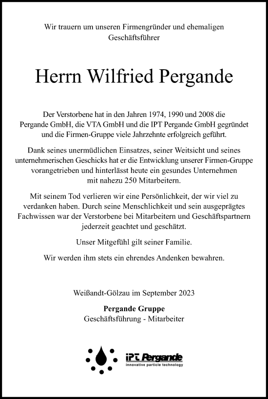 Anzeige von Wilfried Pergande von Kölner Stadt-Anzeiger / Kölnische Rundschau / Express